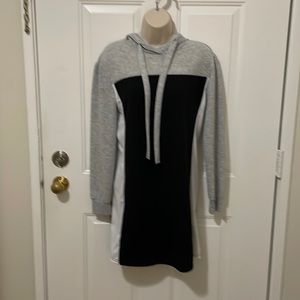 Long sleeve black, and gray hoodie dress
